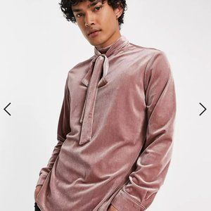 ASOS DESIGN regular shirt with tie neck in velvet cord texture